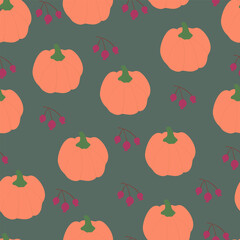 halloween pattern seamless of flat pumpkin and berry. pumpkin shape for thanks giving. For t-shirt print, icon, fabric, label, banner.