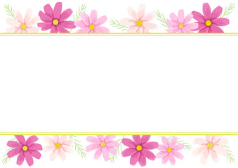 Vector illustration of cosmos frame (flower material on the top and bottom of the white background)	