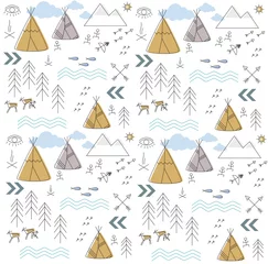 Wall murals Mountains background with a childish ethnic pattern