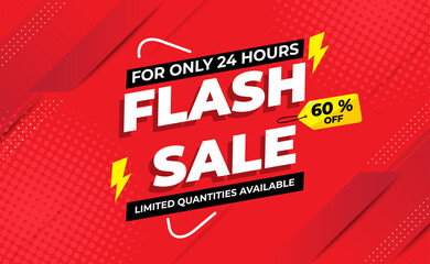 Flash Sale Banner with  Modern Red Colour. .Template Promotion, Poster, Voucher. Vector Illustration