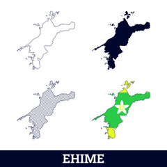 Japan State Ehime Map With Flag 