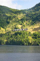 Fototapeta na wymiar clustering housing at fjord hill