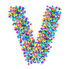 Alphabbet letters from group of multicolor balls. Letter V