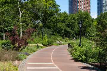 Empty Green Trail at The Battery Park in Lower Manhattan of New York City during Summer