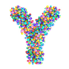 Alphabbet letters from group of multicolor balls. Letter Y