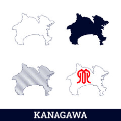 Japan State Kanagawa Map with flag vector