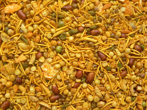 Yellow Indian spicy snack Namkeen mixture with Chickpea lentils or Chana dal