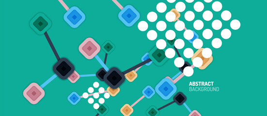 Abstract square dot connections, flat style multicolored geometric background for Wallpaper, Banner, Background, Card, Book Illustration, landing page or poster design