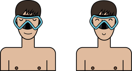 Man in a mask for swimming on a white background

