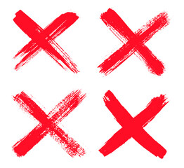 Set of red cross symbol. Grunge x sign.