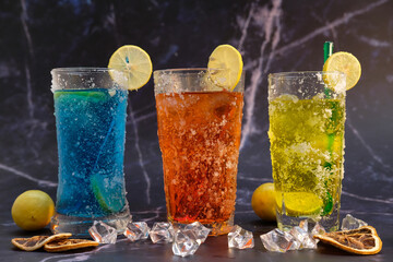 Cool drink and cocktails on table background and space for text 