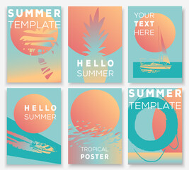 Poster templates set collection. Vector bright summertime poster. Tropical paradise. Hello summer card.