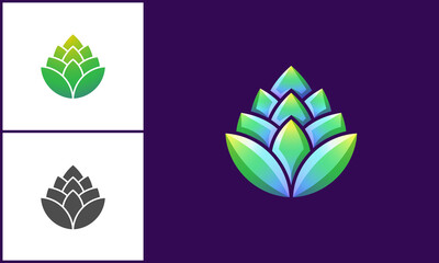 Bright green gradient flower logo design. simple and modern