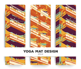 Yoga mat design. Abstract psychedelic pattern. Bold grunge print. Creative meditation equipment. 183x61. Vector eps10.