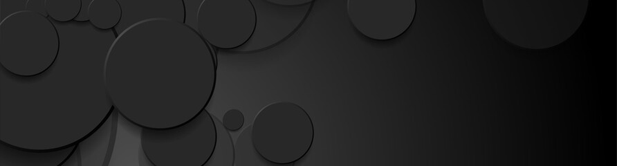 Abstract geometric background with black paper circles. Corporate technology minimal vector banner design