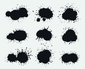Set of black ink splashes.