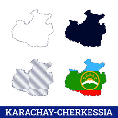 Russian State Karachay- Cherkessia Map with flag vector