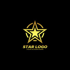 Obraz premium Gold Star Logo Vector in elegant Style with Black Background