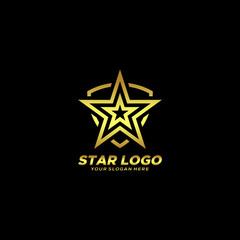 Gold Star Logo Vector in elegant Style with Black Background