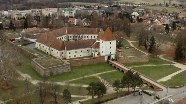 Castle and fortification in Sarvar, Hungary, aerial view