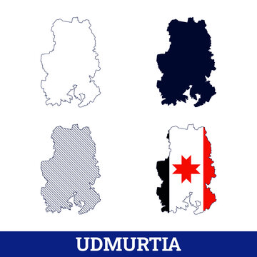 Russian State Udmurtia Map with flag vector