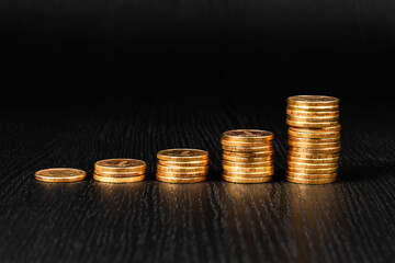 russian money coins and paper rubles lying on the table