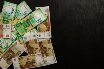 Fototapeta na wymiar russian money paper rubles lying on the table