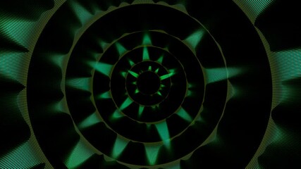 Green rings like audio waves rapidly pulsate and change in size on a black background.