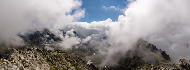 beautiful view above cloudscape and mountains, slovakia tatras