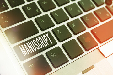 Word writing text Manuscript. Business photo showcasing handwritten text or piece of music rather...