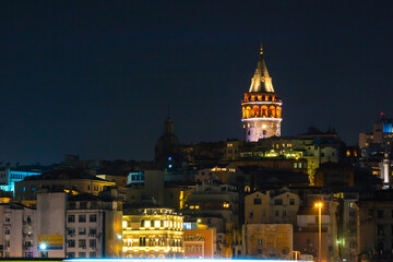 Fototapeta na wymiar Galata Tower at Night in Istanbul