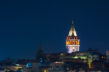 Fototapeta na wymiar Galata Tower at Night in Istanbul