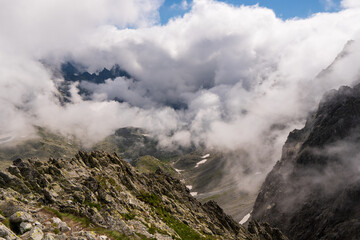 beautiful view above cloudscape and mountains, slovakia tatras