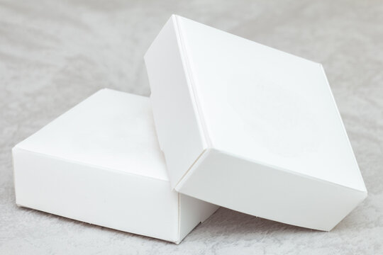 Two white boxes mock up on grey background