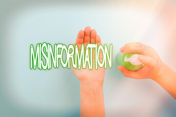 Handwriting text Misinformation. Conceptual photo false data, in particular, intended intentionally...