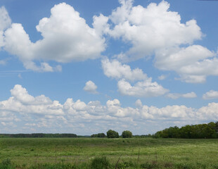 Clouds running across the sky over a field on a summer day