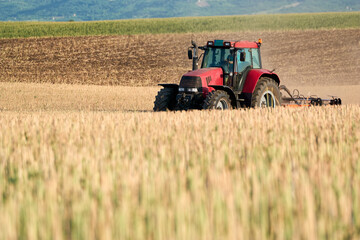 tractor tillage in rapeseed field