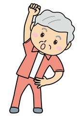 おばあさん02_03（ちょっとびっくりして体操をするおばあさん）