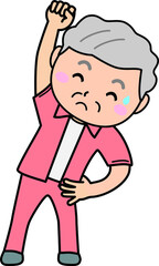 おばあさん02_04（やや困った顔で体操をするおばあさん）