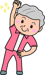おばあさん02_05（やる気いっぱいで体操をするおばあさん）