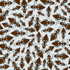Seamless vector pattern of ants on a gray background. - 365672903