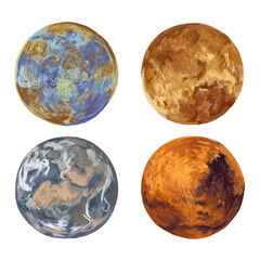 set of planet earth mars venus mercury