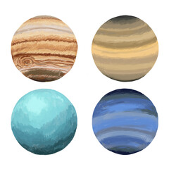 set of planets painted style 