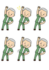 おじいさんポーズ01_06（体操をするおじいさんの表情セット）