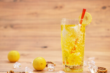 variety cool drinks and cocktail on wood table background and space