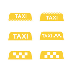 Taxi icons set. Transportation of passengers to any specified point. Transport business. Vector illustration - obrazy, fototapety, plakaty