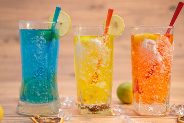 Cool drink and cocktails on table background and space for text 