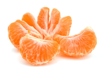 Peeled tangerine or mandarin fruit half isolated on white background cutout