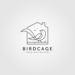 line art bird cage logo vector illustration design, minimalist bird house logo