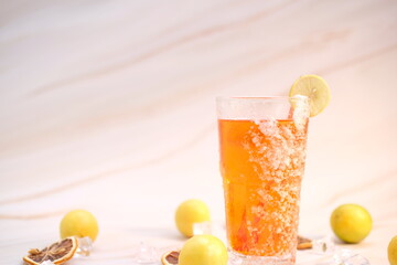 Cocktail on the table background  and space for text